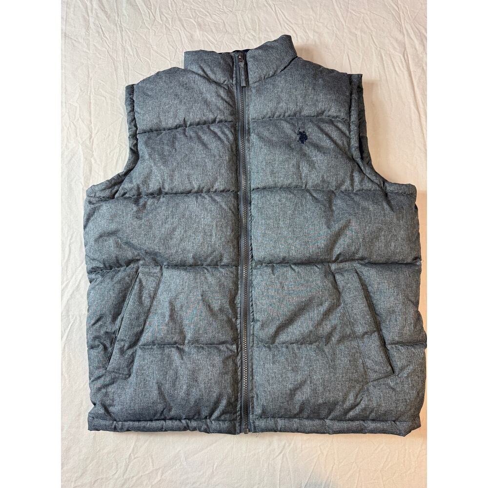 U.S. Polo Assn Quilted Puffer Vest Gray Zip Front Men's‎ Medium